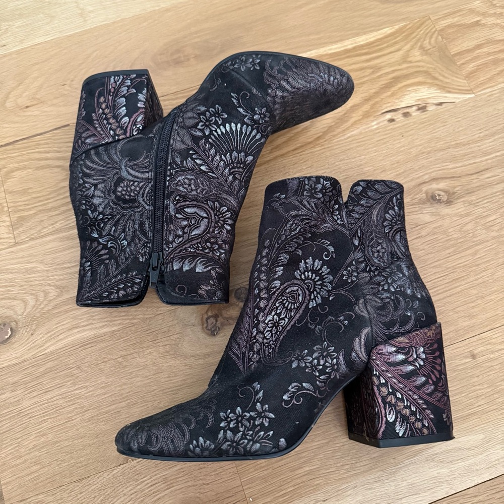 Aldo Paisley Black and Pink Ankle Boots